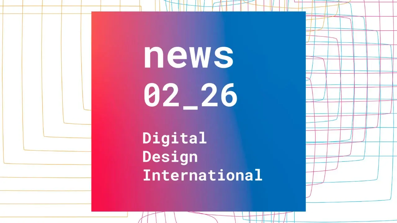 Abstraktes Titelvisual zur News „Digital Design International“ über internationale Perspektiven in der Designlehre.